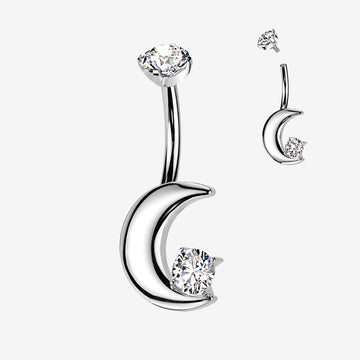 Implant Grade Titanium Crescent Moon Sparkle Internally Threaded Belly Button Ring